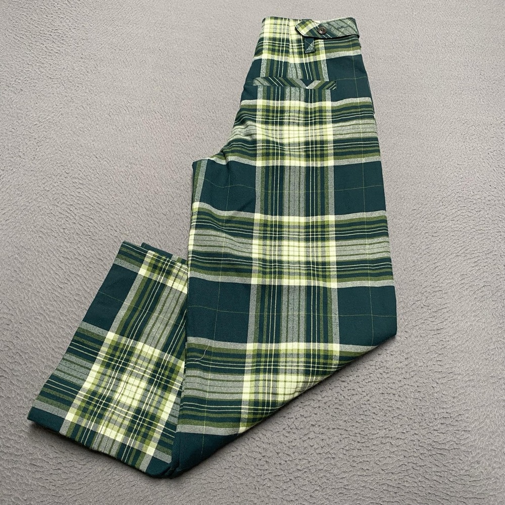 Free People Pants Womens 0 Green Plaid Wide Leg Stretch Twill Dress Casual